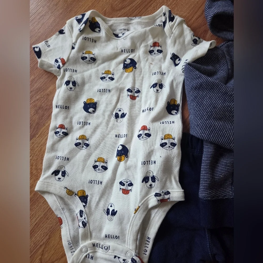 Carter's NWT Baby 9 Months 3pc Set Animal Bodysuit, Hoodie Bear Ears, Pants